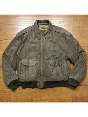 Vintage Cayenne Bomber Jacket Mens L Brown 100% Leather Aviator Flight Classic